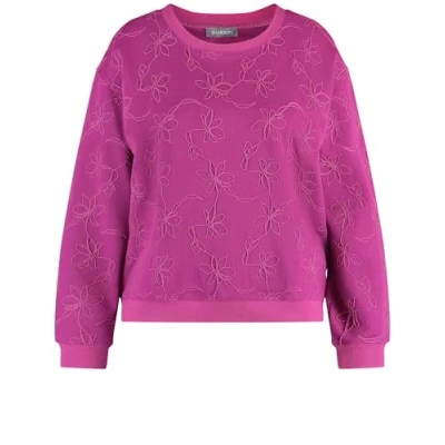 Afbeelding van Samoon Sweatshirt voor dames met koordapplicatie, lange mouwen, manchetten in effen kleuren, Amazing Pink patroon, 44 Grote maten