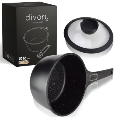 Afbeelding van DIVORY braadpan 18cm 2L steelpan met deksel kleine melkpot gecoat, afneembaar handvat, inductie, vaatwasmachine &amp; ovenbestendig