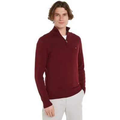 Afbeelding van Tommy Hilfiger Essential ZIP MOCK Trui, Heren, Maat: XXL, Deep rouge