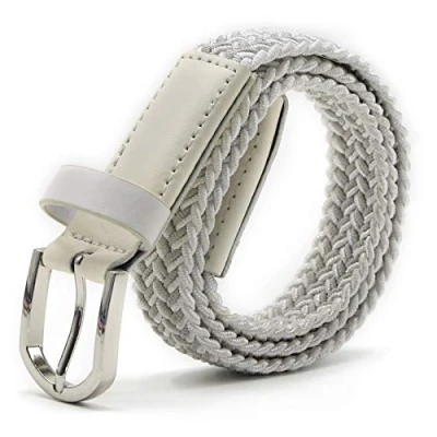 Afbeelding van AnJuHoPa Meisjesriemen voor jongens, veelkleurig elastiek, 2,5 cm, breedte 80 modieuze en duurzame elastische riem met nikkelvrije metalen gesp, geschikt kinderen slanke vrouwen, Zilver,