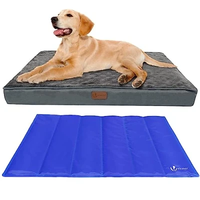 Afbeelding van VOUNOT Orthopedisch Hondenbed met Uitneembare Koelmat, 2 in 1 Hondenkussen Kleine Honden, Uitwasbare Hondenmat, Grijs 75x50x6,5 cm