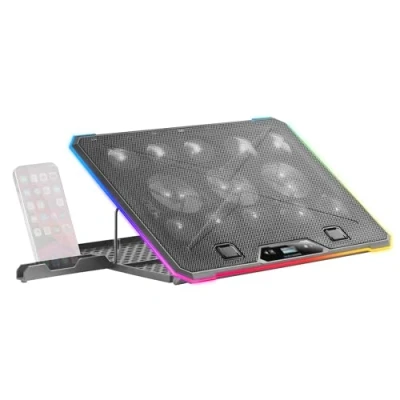 Afbeelding van Mars Gaming MNBC13, Laptopstandaard en Koelbasis voor Notebooks tot 17&quot;, ARGB Verlichting 10 Modi, 13x Ventilatoren met Witte LED, Verstelbaar 8 Posities, LCD Display, Smartphone Stand, Zwart