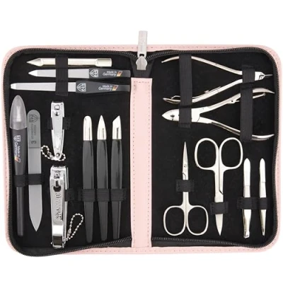 Afbeelding van DREI SCHWERTER 16 delige manicure pedicureset &#039;Cinisello&#039; Hoogwaardige kunstlederen nageletui voor hand en voetverzorging. Kleur: roze Inhoud: nagelschaar, nagelknipper, pincet nog veel