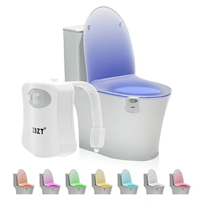 Afbeelding van Led toiletnachtlamp, bewegingssensor, werkt op batterij, toilettlicht, 8 verschillende kleuren, voor thuis, badkamer
