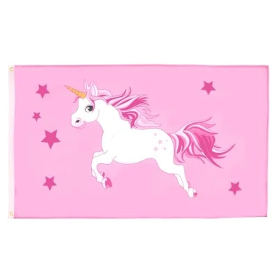Afbeelding van Az Flag Roze eenhoorn vlag 90 x 60 cm Eenhoornvlag 100% polyester met geïntegreerde metalen ogen paviljoen 50 g levendige kleuren