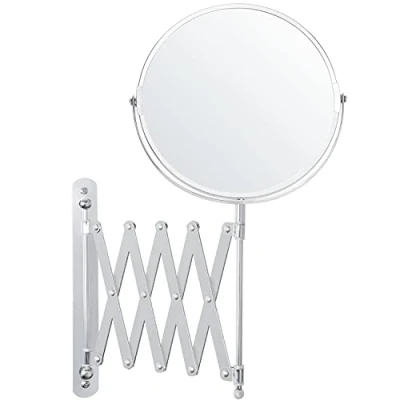 Afbeelding van Belle Vous Chrome Muur Monteerbare Uitrekbare 360 Swivel Spiegel 3x Versterking 22 x 21,7 cm Dubbelzijdig Roterend Roestvrij Stalen Badkamer Schoonheids Voor Makeup &amp; Scheren