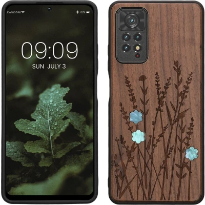 Afbeelding van kwmobile telefoonhoesje geschikt voorXiaomi Redmi Note 11 Pro / (5G) 12 (4G) Hoesje met bumper walnoothout In donkerbruin Parelmoer lavendel design