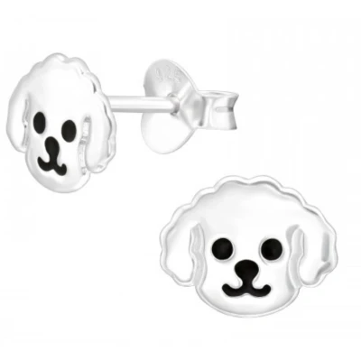 Afbeelding van JoyS Zilveren hond oorbellen 8 x 7 mm zilver kinderoorbellen