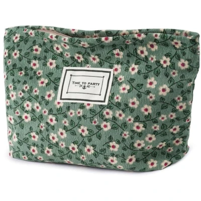 Afbeelding van Ibenzoa® Dames stijlvolle en ruime make uptas voor reizen dagelijks gebruik Groene bloem design