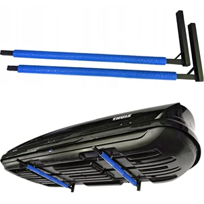 Afbeelding van QLS WSB.O Wandhouder voor dakbox, 82 cm, van staal, het opbergen dakkoffer, tuingereedschap, skibox, sporttoestellen, SUP board, blauw