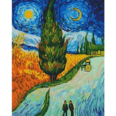 Afbeelding van Awesocrafts Kruissteek gestempeld Kits Vincent van Gogh&#039;s pad cipressen eenvoudige patronen kruissteken borduurwerk handwerken kit benodigdheden