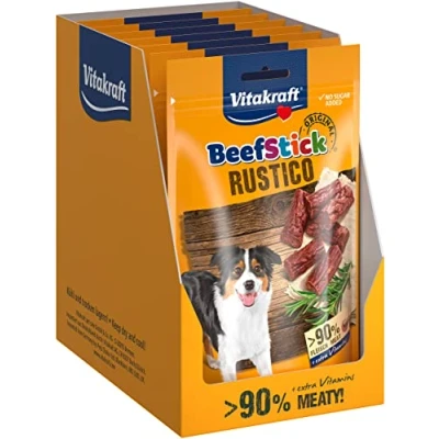 Afbeelding van Vitakraft Beef Stick Rustico, vlezige salami hapje, als beloning en training, hondensnack, zonder toegevoegde suiker (7 x 55 g)