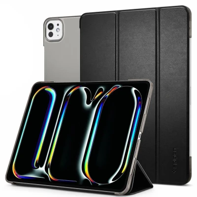 Afbeelding van iPad Pro 11 (2024) M4 Hoes: Spigen Smart Fold Bookcase Zwart Kunstleder Elektronische Accessoires