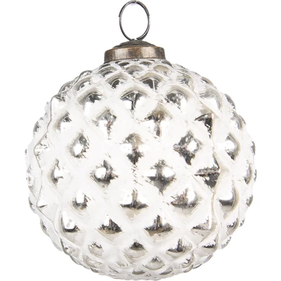 Afbeelding van Clayre &amp; Eef Kerstbal Ø 10 cm Wit Zilverkleurig Glas Kerstdecoratie