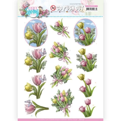 Afbeelding van Bouquets of Tulips Enjoy Spring 3D Push Out Sheet