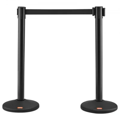 Afbeelding van VEVOR personengeleidingssysteem, afzetlint, afzetstandaard, 2 delen, m x 48 mm, zwarte oprolbare riem, PVC slagboompaal, geschikt voor luchthavens, beurzen, wedstrijdlocaties, etc.