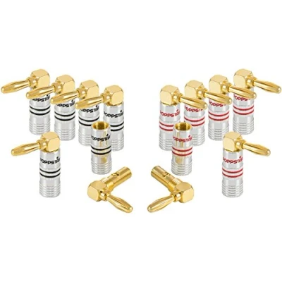 Afbeelding van Poppstar 12x High End Bananenstekker Hoekig, voor Luidsprekerkabel (tot 6 mm²), Speakers, Luidspreker, AV Receiver, 24k Vergulde Contacten (6x zwart, 6x rood)