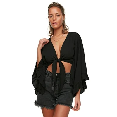 Afbeelding van Trendyol Ecru Crop Geweven Flounce Strand Blouse Tbess19Bb0095