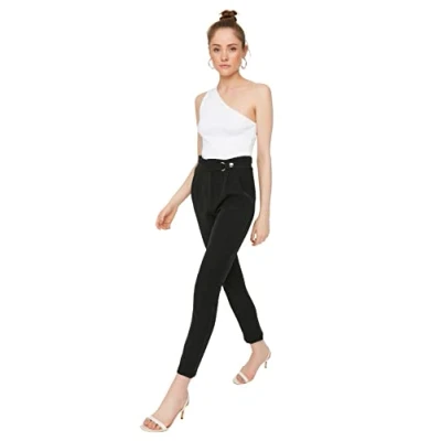 Afbeelding van Trendyol Bruine Wortel Skinny Beenriem Gedetailleerde Geplooide Geweven Broek Twoss20Pl0131