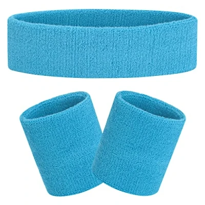 Afbeelding van FACATH Zweetband Set Zwart Sport Hoofdband Polsband Zweetbandjes Terry Doek Atletische Oefening Basketbal Hoofdbanden Vochtafvoerend Zweetabsorberende Katoen Gestripte