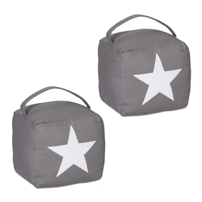 Afbeelding van Relaxdays deurstopper ster set van 2 met handvat vierkante deurstop deur of raam donkergrijs