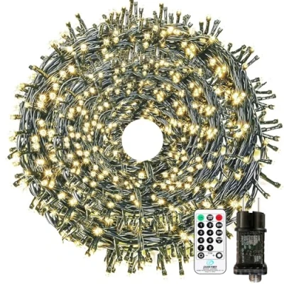 Afbeelding van Led lichtsnoer voor buiten, werkt op stroom, 50 m, 500 leds, kerstboom, 8 modi, met afstandsbediening, timerfunctie, IP65 waterdicht, binnen en Kerstmis, feest, bruiloft, warm wit