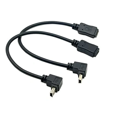 Afbeelding van Cablecc, 2 stuks mini USB verlengkabel 5 pins stekker naar Cabc bus 90 graden hoek omhoog en omlaag 0,2 m