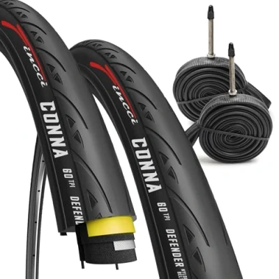 Afbeelding van Fincci Set paar racefietsbanden 700 x 25c opvouwbare 25 622 60TPI 700c banden met Presta ventiel binnenbanden 60 mm en LVL3 nylon bescherming 700x25c band voor wielrennen racefiets