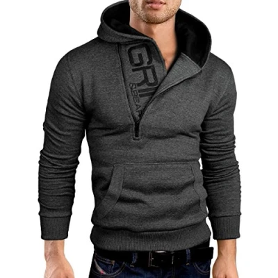 Afbeelding van Grin&amp;Bear Slim fit Halfrits hoodie GEC401, antraciet zwart, L