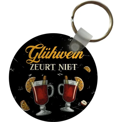 Afbeelding van Sleutelhanger Glühwein Glazen Vintage Plastic Rond Uitdeelcadeautjes Vaderdag cadeau Geschenk Cadeautje voor hem Tip Mannen