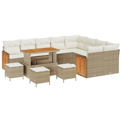 Afbeelding van vidaXL 13 delig Tuin Sofa Set met Kussens Beige Poly Rattan Acacia