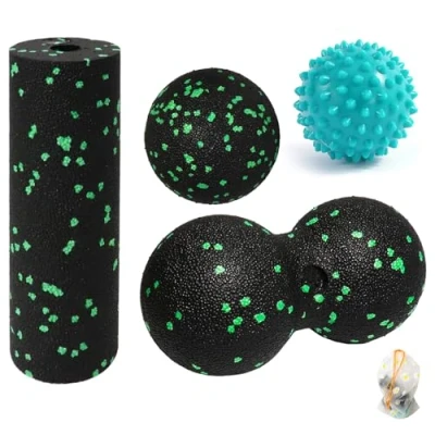 Afbeelding van XingFuDM 4 stuks massagebal set voor fascia ontspanning, spierpijn, met fasciabal, duobal, egelbal massagebal, fasciaroller opbergtas