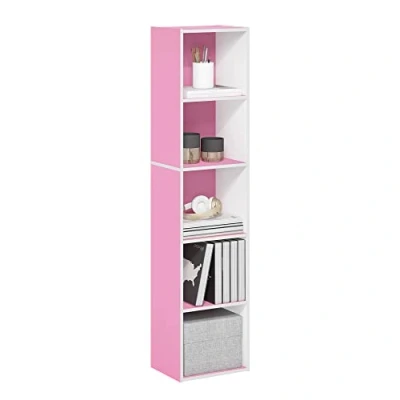 Afbeelding van Furinno Pasir 5 Tier Open Plank Boekenkast, Roze/Wit