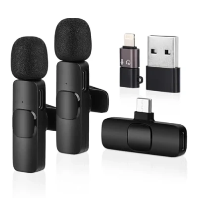 Afbeelding van MXTIMWAN 2 stuks mini microfoon, mobiele telefoon, lavalier draadloos met ruisonderdrukking, microfoon voor iPhone/Android telefoon/computer/laptop video opnames, vlog, YouTube, TikTok