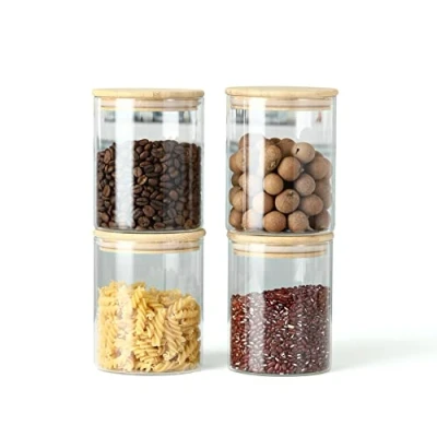 Afbeelding van Sageware Glazen voorraadpotten met bamboedeksel, van borosilicaatglas, luchtdichte bewaarpotten (4 x 750 ml)