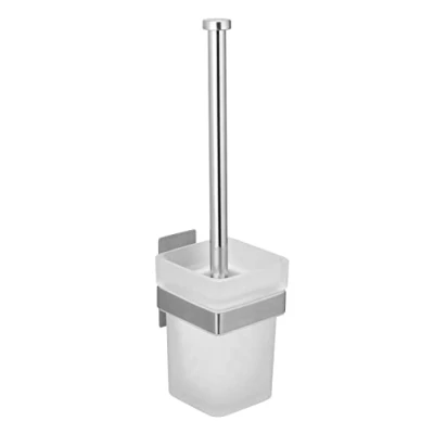 Afbeelding van WENKO Turbo Loc garnituur Genova mat, wandhouder van roestvrij staal voor bevestiging zonder boren met afneembare houder gesatineerd glas incl. wc borstel, (B x H D): 9 35 10,6 cm