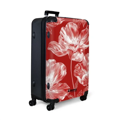 Afbeelding van NoBoringSuitcases.com® Koffer groot Reiskoffer lichtgewicht Rood met witte bloemen Rolkoffer 4 wielen Grote trolley XL 98 liter bagage
