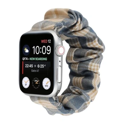 Afbeelding van Apple Watch Elastisch scrunchie nylon bandje Khaki / Donkerblauw Geschikt voor 38mm 40mm 41mm