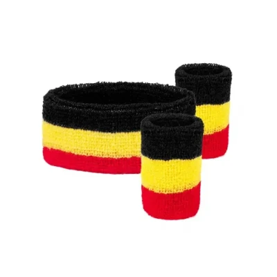 Afbeelding van Faram Party Zweetbandjes set zwart/geel/rood verkleed accessoires hoofd en pols Belgie supporters