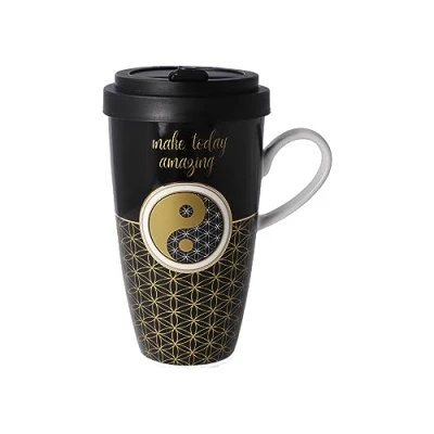 Afbeelding van Goebel Lotus Koffie / Thee mok Yin Yang Zwart Beker to go porselein 500ml