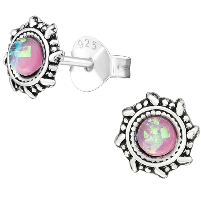 Afbeelding van JoyS Zilveren Bali oorbellen 6 mm roze opal