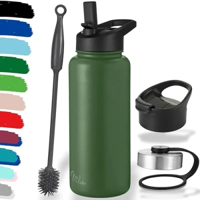 Afbeelding van Roestvrijstalen drinkfles, 500 ml, 750 1000 thermosfles met rietje, geïsoleerde waterfles, lekvrije thermosfles, dubbelwandig, geschikt voor koolzuurhoudende dranken