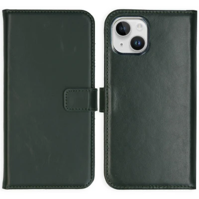 Afbeelding van Apple iPhone 15 Hoesje Echt leder Selencia Bookcase Groen Telefoonhoesje