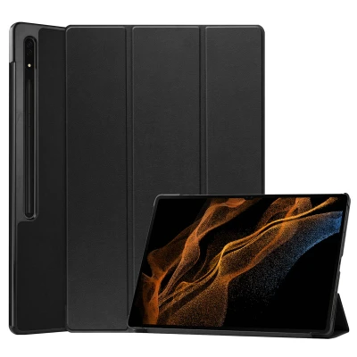 Afbeelding van Samsung Galaxy Tab S8 Ultra Hoes: iMoshion Trifold Bookcase Zwart Kunstleder Tablet Hoezen