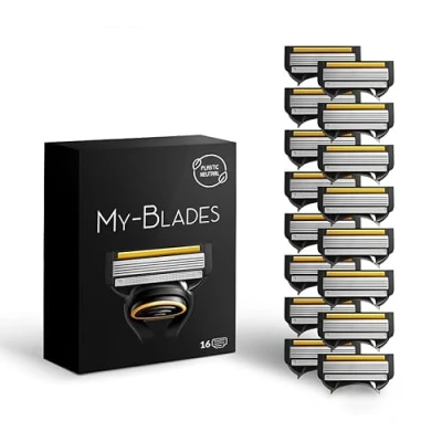 Afbeelding van My Blades® scheermesjes compatibel met Gillette Fusion 5, laag plasticgehalte, milieuvriendelijk, 16 hoogwaardige reservemesjes 5 bladen