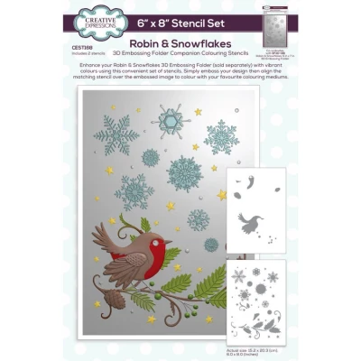 Afbeelding van Creative Expressions Robin &amp; Snowflakes Companion Kleursjabloon 6&quot; x 8&quot; Set van 2, crème, 6