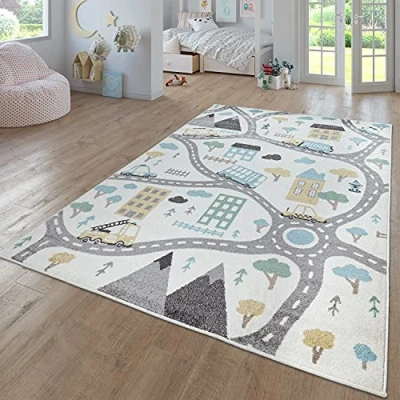 Afbeelding van Tapijt Voor Kinderen Vloerkleed Kinderkamer Modern Regenboog Wolken Dierlijk motief Veelkleurig, Kleur:Crème3, Maat:133x190 cm