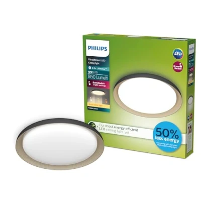 Afbeelding van Philips Pebblo plafondlamp Ultra Efficient SceneSwitch lichttechnologie 10W warmwit licht Zwart met goud design Bespaar op energiekosten