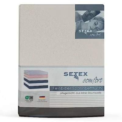 Afbeelding van Setex Fijn flanellen laken met elastiek, behaaglijk zacht, flanel hoeslaken van 100% katoen elastiek rondom, beddengoed het hele jaar door, 160 x 200 cm, naturel