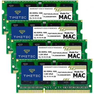 Afbeelding van Timetec 32GB KIT(4x8GB) Compatibel voor Apple DDR3L 1600MHz PC3L 12800 CL11 iMac(medio 2011, eind 2012, 2013, 2014 Retina 5K, medio 2015 5K) MAC RAM upgrade